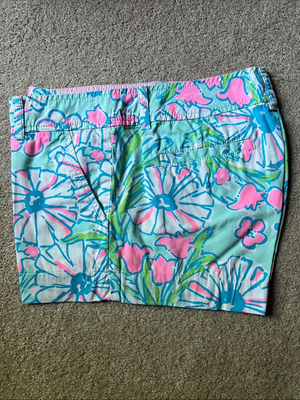 Lilly Pulitzer Callahan Aqua Floral Cotton-Blend Bermuda Shorts. 4. EUC.